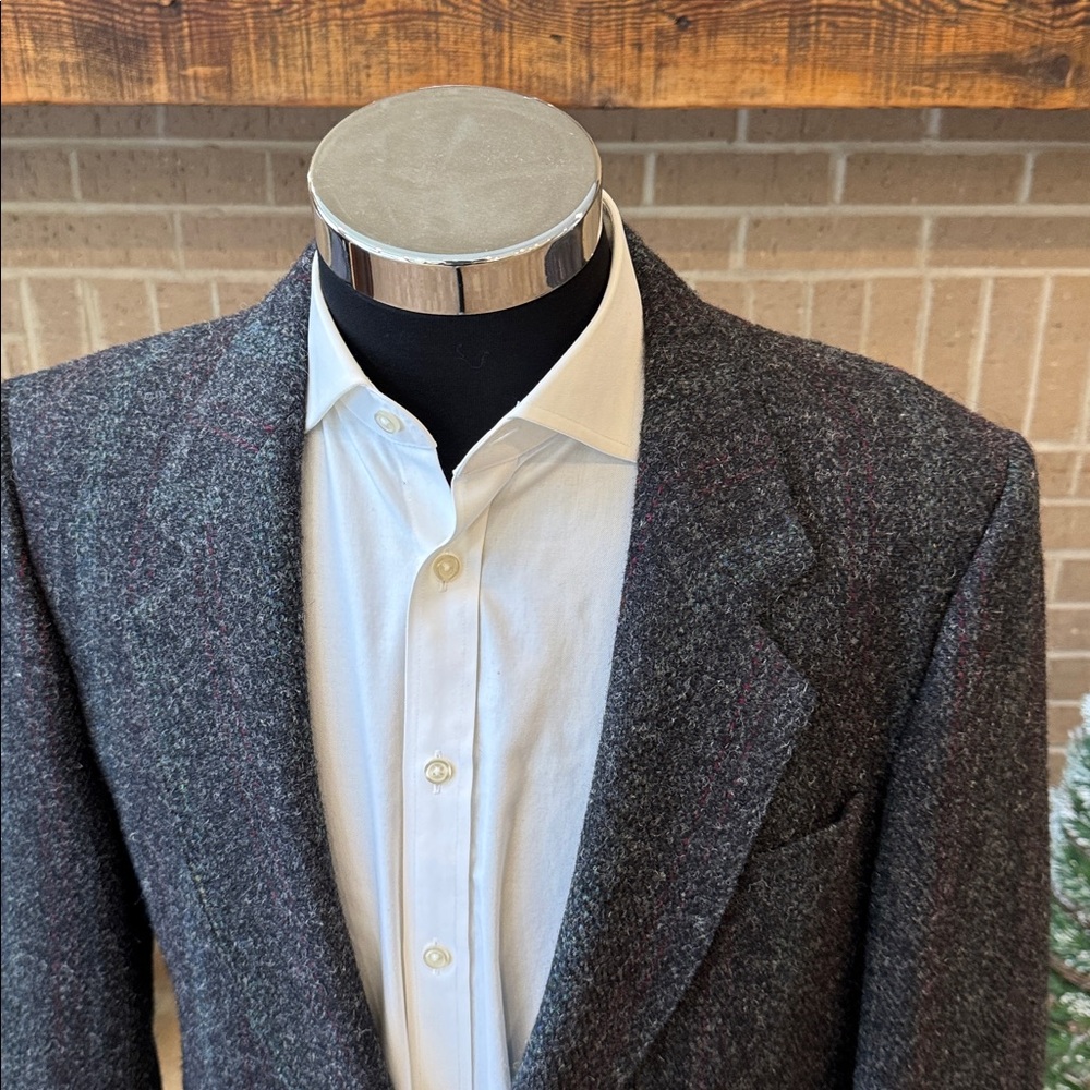 Harris Tweed mens 42L gray stripe 100% wool 2-button vintage blazer EUC - Picture 2 of 11